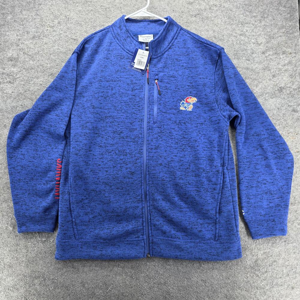 Kansas Jayhawks Jacket Mens XL Blue NCAA Basketball Full Zip Authentic Champion